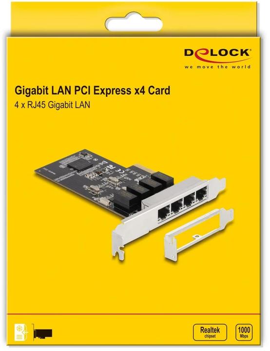 Produktbild Delock Netzwerkkarte 4x RJ45 1Gbps, PCI-Express x4 (PCI Express 2.0 x4)