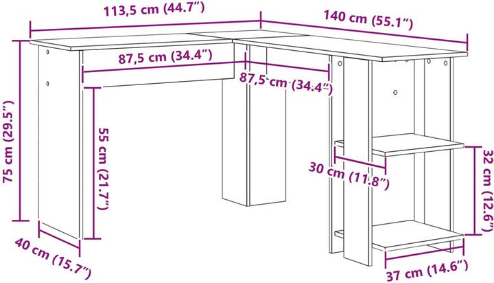 Image du produit vidaXL Eck-Schreibtisch (140 x 113.50 x 75 cm)