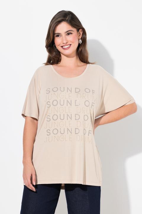 Image du produit Ulla Popken T-shirt oversize à manches courtes, col rond et message imprimé (62)
