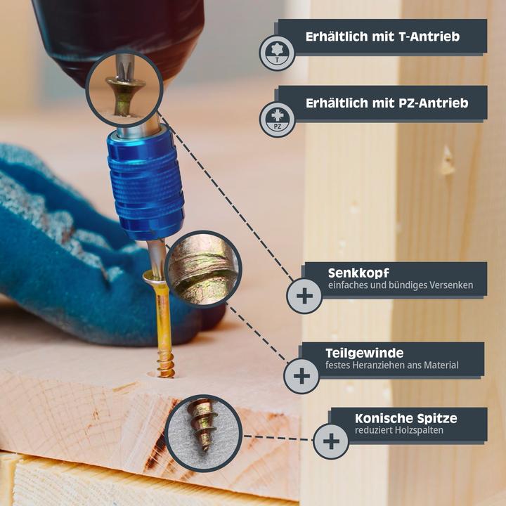 Immagine prodotto Helpmate Universalschrauben Senkkopf 4x35, gelb passiviert, PZ-Antrieb, 500 Stück (500 Viti per pezzo)