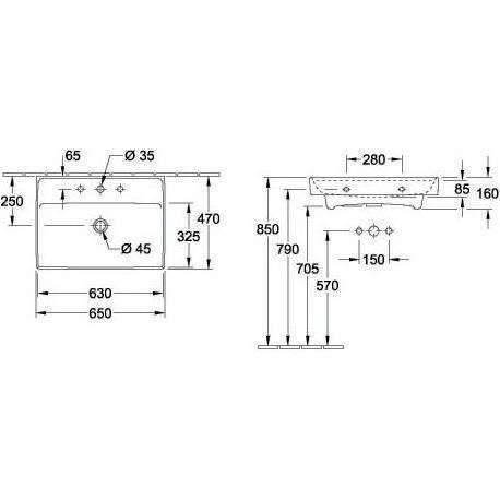 Thumbnail - Villeroy & Boch, Waschbecken, V&B Waschtisch COLLARO 650x470mm o ÜL m HL stone white C+ (470 mm, 650 mm)