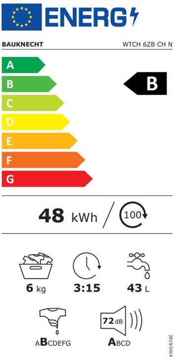 Energy Label Bauknecht Wtch 6zb Ch N (6 kg, Upwards, EU plug)