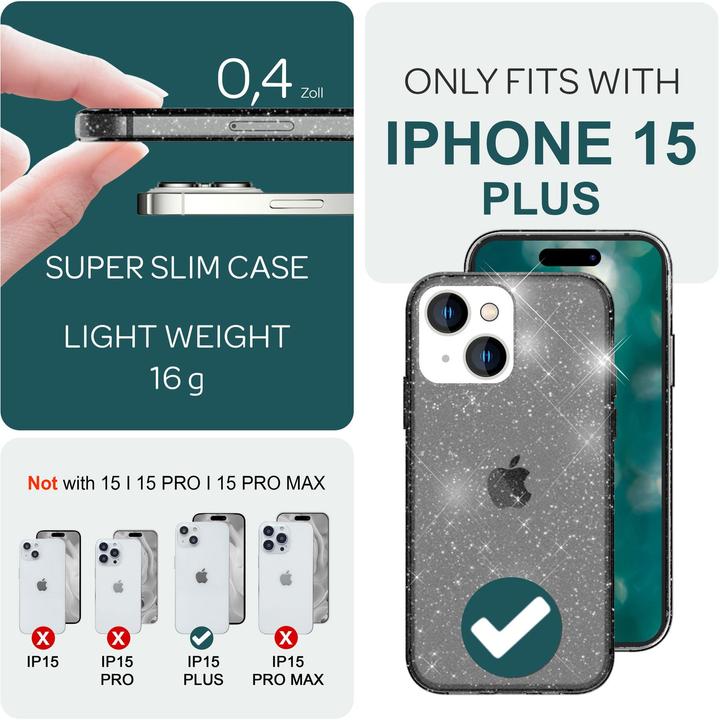 Actual product image Nalia Clear glitter silicone cover (Apple iPhone 15 Plus)