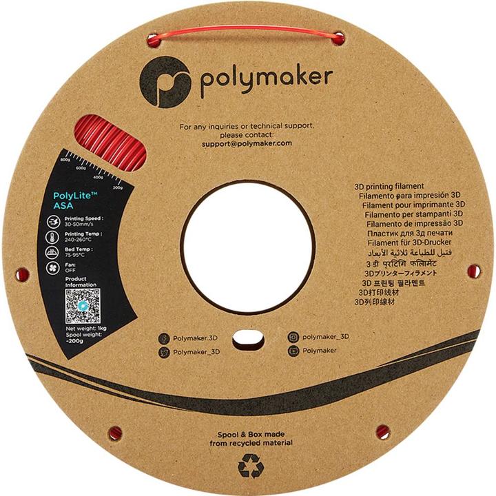 Actual product image Polymaker PF01013 PolyLite Filament ASA UV-resistant, weatherproof, heat-resistant (ASA, 2.85 mm, 1000 g, Red)