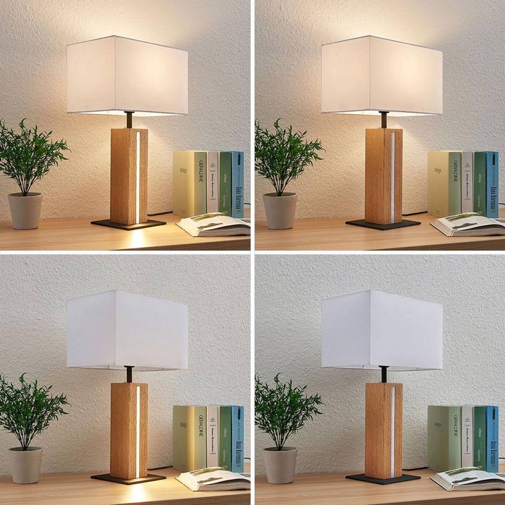 Actual product image Lindby Garry Square table lamp White/Wood (200 lm, E27)