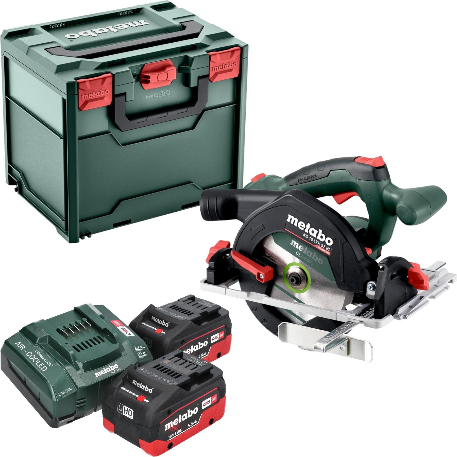 Thumbnail - Metabo, Handkreissäge, KS 18 LTX 57 BL Akku Handkreissäge 18 V 57 mm + 2x LiHD Akku 5,5 Ah + Ladegerät + Metabox