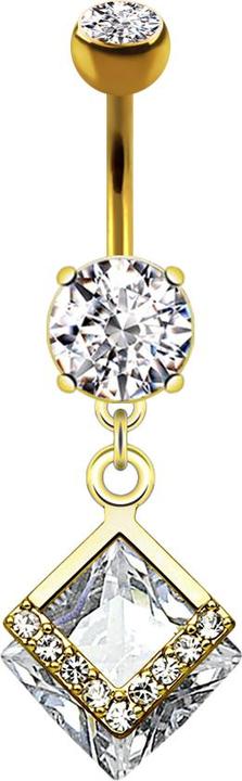 Immagine prodotto Star Piercing Banana placcata oro 14k con due sfere di cristallo pendente in argento con due diamanti e cristalli (Ottone, Acciaio chirurgico 316L)