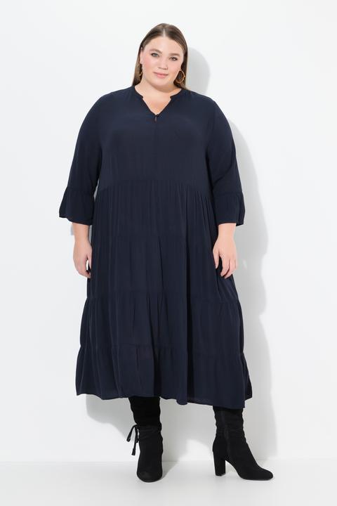 Produktbild Ulla Popken Kleid, A-Linie, Tunika-Ausschnitt, 3/4-Volantarm (54)