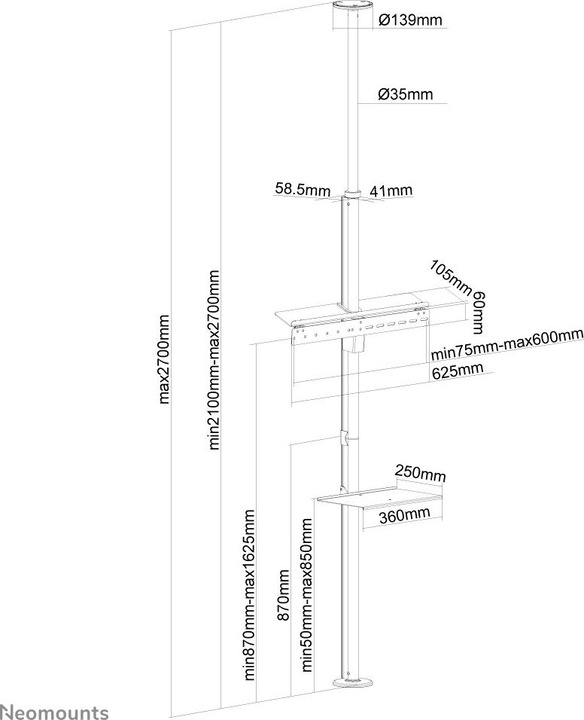 Actual product image Neomounts Flat Screen Ceiling to Floor Mount (Height: ) (70", 30 kg)