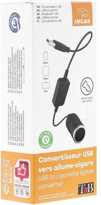 Actual product image T'nB TNB USB-A to Cigarette Lighter Adapter