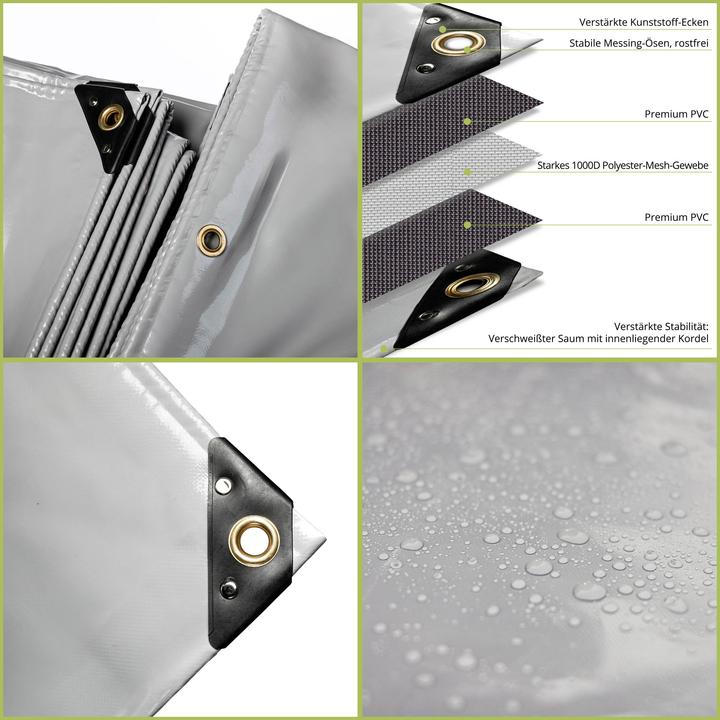 Produktbild Mehr Garten wasserdichte & UV-beständige, reissfeste Premium PVC Allzweck-Plane, Farbe: grau, 650g/m² (6 x 4 m)