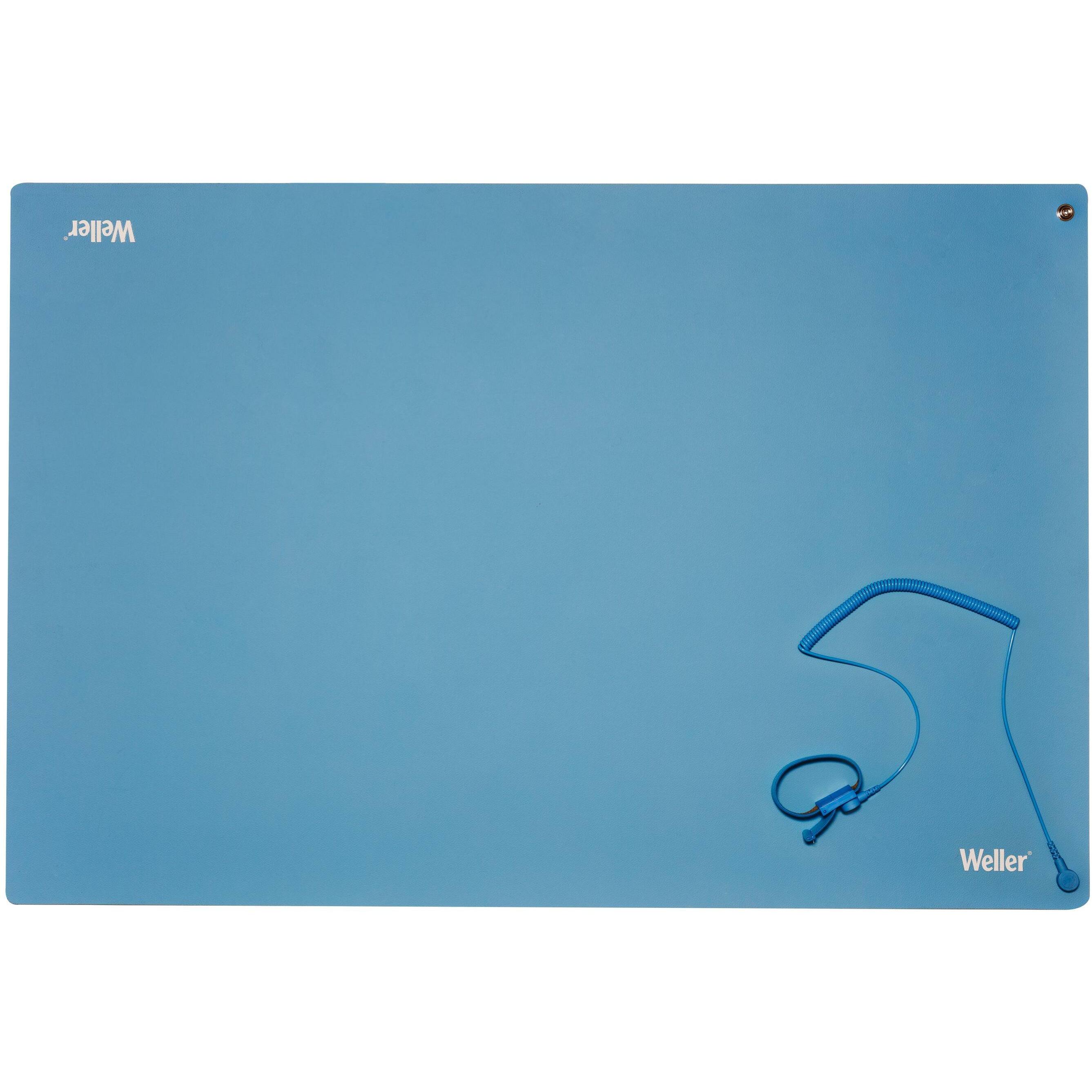 Weller Erem Antistatisches ESD Premium Tisch-Lötmatten-Set mit Armband und Spiralkabel (Ablage), Lötgerät Zubehör, Blau