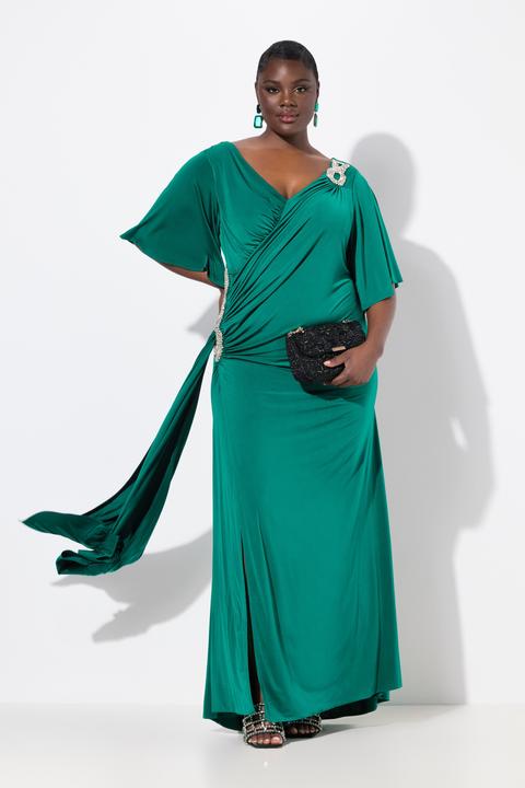 Produktbild Ulla Popken Maxikleid, Drapierung, V-Ausschnitt, Glockenärmel (58)