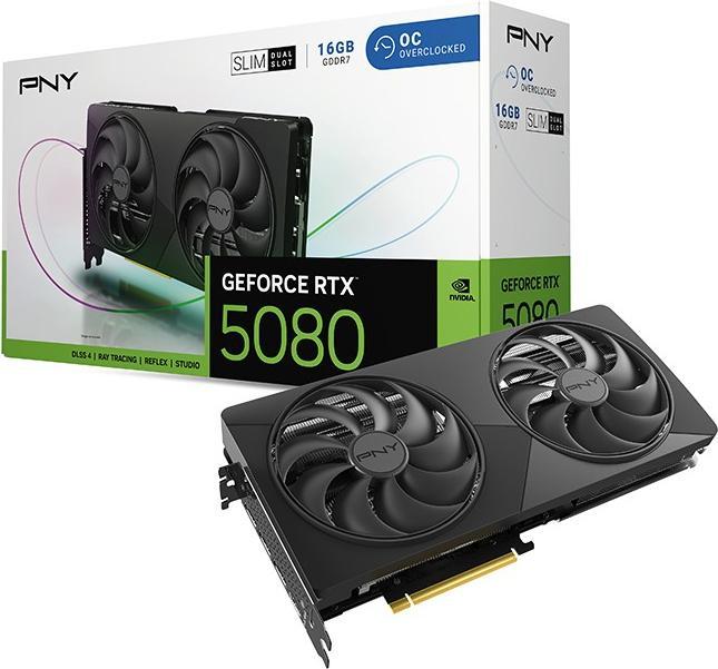 Produktbild PNY GeForce RTX 5080 Slim OC 16GB GDDR7 DLSS4 1*HDMI/3*DisplayPort PCi Ex 5.0 16x (16 GB, GDDR7)