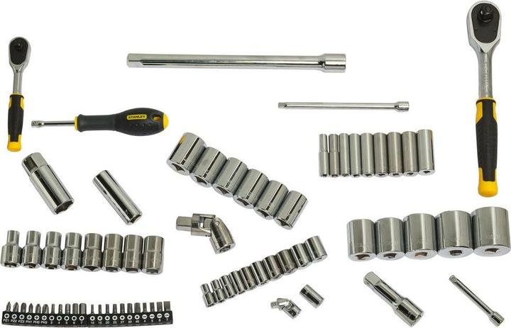 Produktbild Stanley Steckschlüsselsatz, 72-teilig, 1/2 Zoll, 1/4 Zoll, Vierkant, Typ Steckschlüssel- und Ratsch (21 mm)