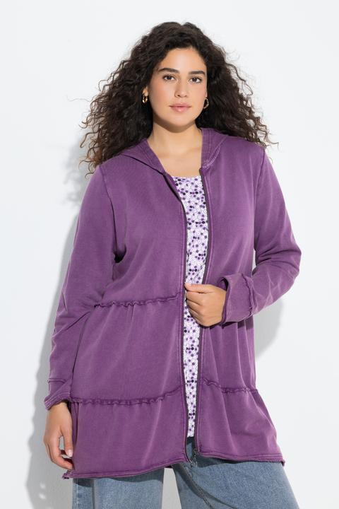 Actual product image Ulla Popken Tiered Flounce Panel Zip Up Hoodie (62)