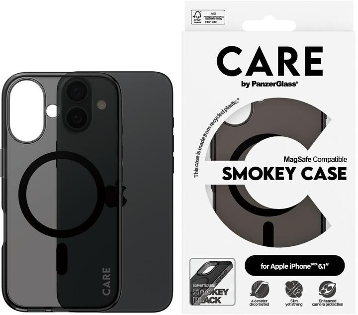 Actual product image PanzerGlass CARE Flagship Case Smokey w. Black MagSafe iPhone '24 6.1" (Apple iPhone 16)