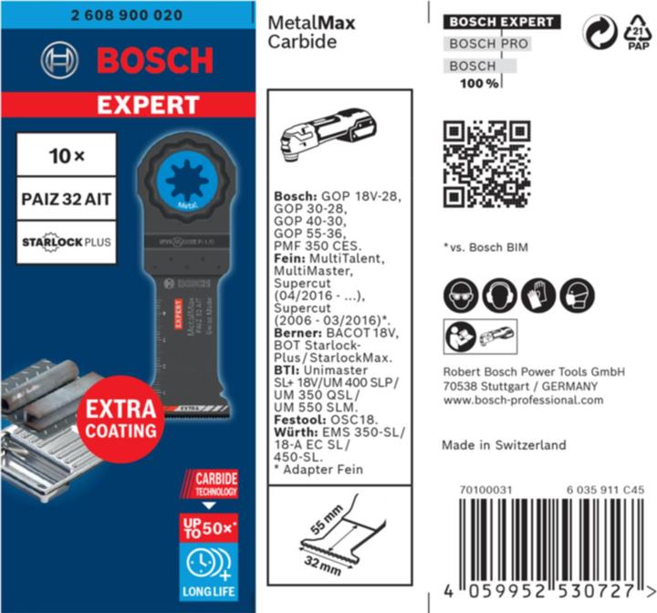Productafbeelding Bosch Professional Zubehör Expert MetalMax PAIZ 32 AIT blad voor multifunctioneel gereedschap, 50 x 32 mm