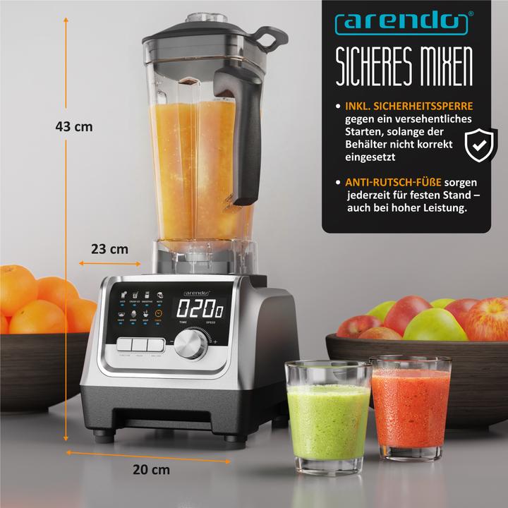 Image du produit Arendo Standmixer, Hochleistungsmixer 2000W, Display, 9 Speed-Stufen, 2L Behälter, Timer & Pulse-Funktion (2000 W)