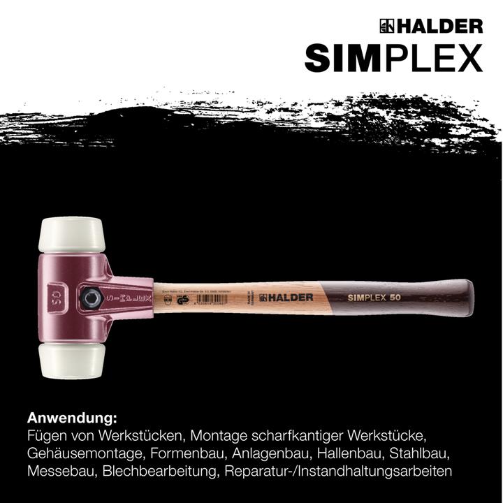 Actual product image Halder Soft faced hammer SIMPLEX length 330 mm head-Ø 40 mm hard wood nylon white (650 g)