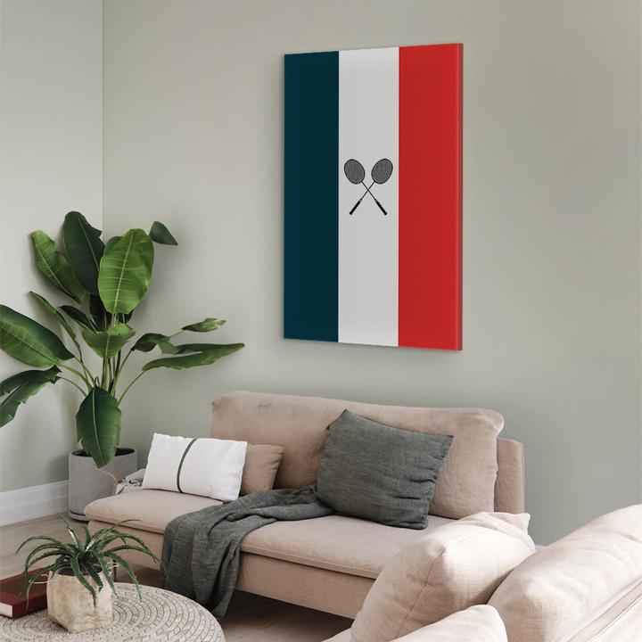 Actual product image Artgeist Black Badminton Rackets Against the Backdrop of the French Flag (80 x 120 cm)