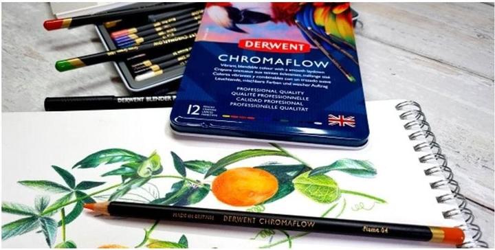 Immagine prodotto Derwent Matite colorate Chromaflow (Rosa cipria, Fiammingo, Naturale Marrone, Scarlatto, verde erba, Denim, Giallo Sole, Azzurro, Basilico, Nero, Lilac, Bianco, 12 x)