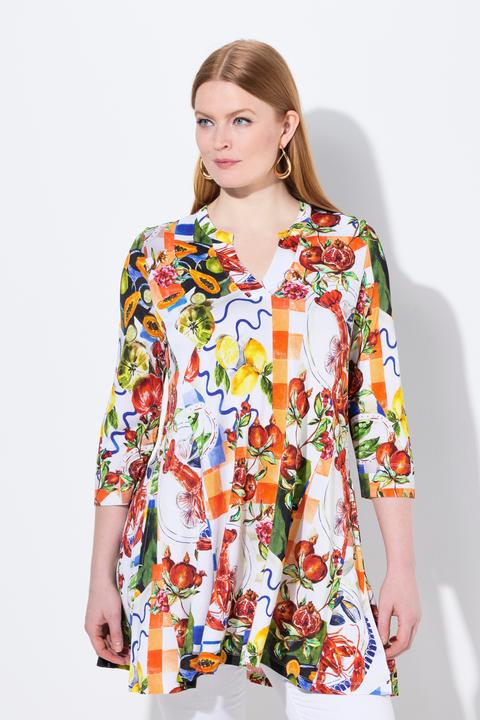 Produktbild Ulla Popken Slinky-Bluse, Food-Design, A-Linie, Stehkragen, 3/4-Arm (54)