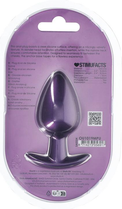 Actual product image Ouch! Smooth Silicone Anal Plug - Large - 3.5 / 8,9 cm - Metallic Purple