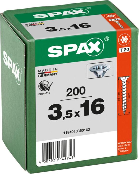 Actual product image Spax Senkmultikopf T-Star Plus T20 Vollgewinde Wirox (200 Screws per piece, 3.5 x 16 mm)