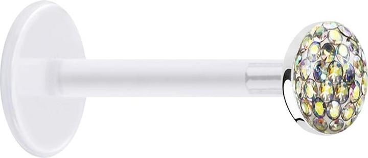Image du produit Star Piercing Micro Labret transparent avec disque de cristal multicolore couche de protection époxyde (sans laiton, Argent sterling 925, Matières plastiques)