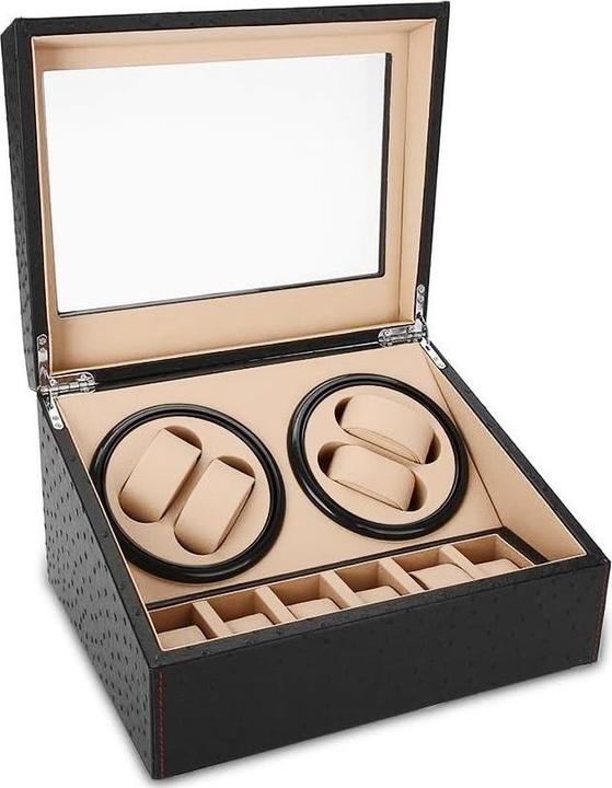 Cbx Uhrenbeweger für 4+6 Uhren, Watchwinder Kamelmuster mit roten Nähten (4x)