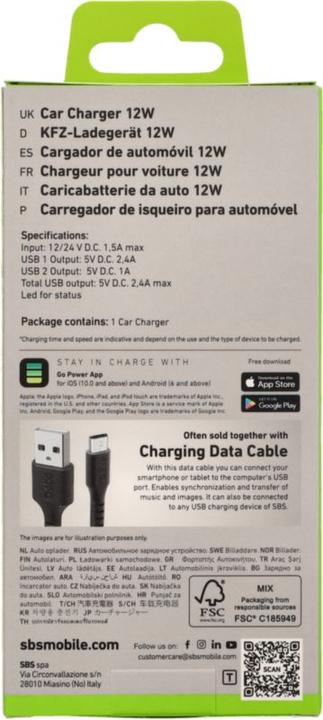 Produktbild SBS Ladegerät fürs Auto mit zwei USB-Ausgängen