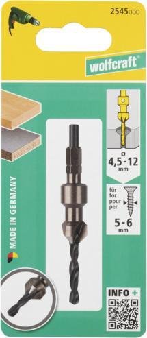 Actual product image wolfcraft 1 pilot drill with countersink, S=6-kt., ø4.5-12