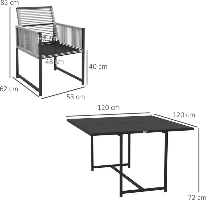 Produktbild Outsunny Gartenmöbel-Set Stahl, Hartglas Schwarz (120 x 120 x 72 cm)
