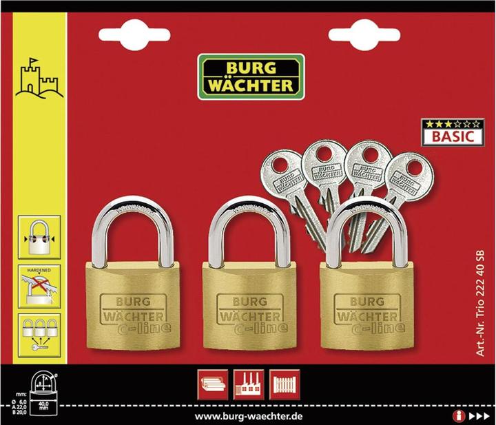 Produktbild Burg Wächter Vorhangschloss-Set TRIO 222 40 GL SB