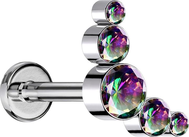Produktbild Star Piercing Micro Threadless Labret silber fünf Kristalle dunkel multicolor (ohne Messing, Titan)
