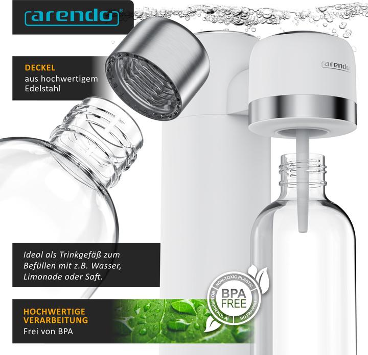 Produktbild Arendo Wassersprudler Flasche 1L für Soda Streamer, max. 900ml zum Sprudeln, 1000ml Füllmenge