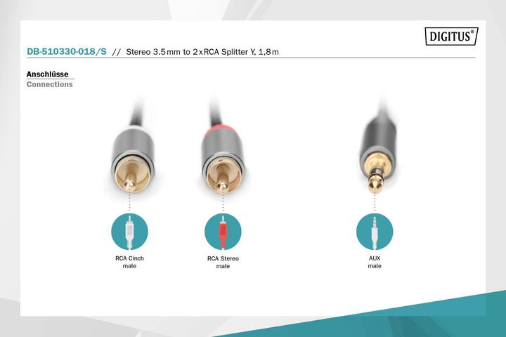 Actual product image Digitus Audio adapter cable, 3.5mm jack to cinch (1.80 m, 3.5mm jack (AUX))