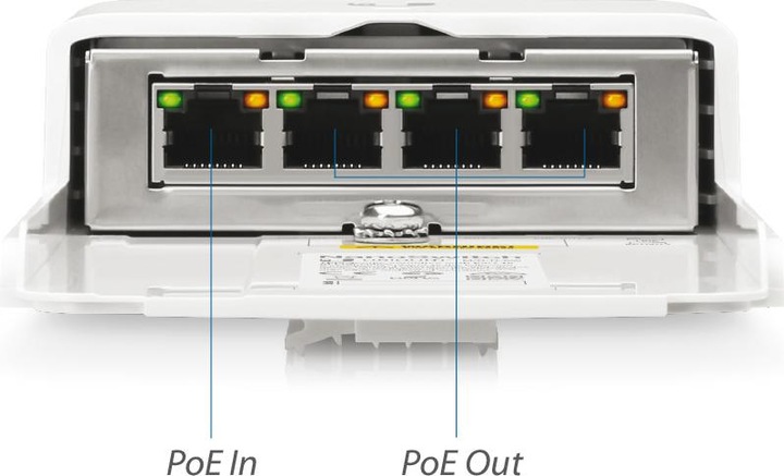 Productafbeelding Ubiquiti N-SW: Outdoor 24V passieve PoE schakelaar (4 Havens)
