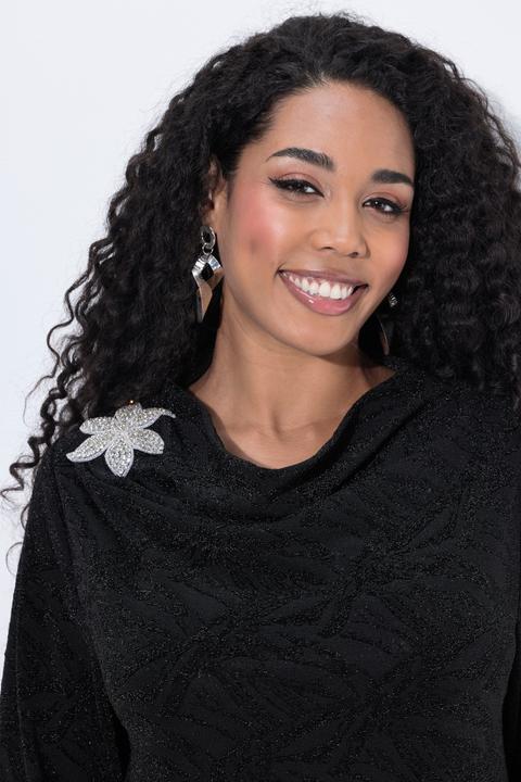 Produktbild Ulla Popken Shirt, Blüte, Stehkragen, Wasserfallausschnitt, Langarm (42, 44)