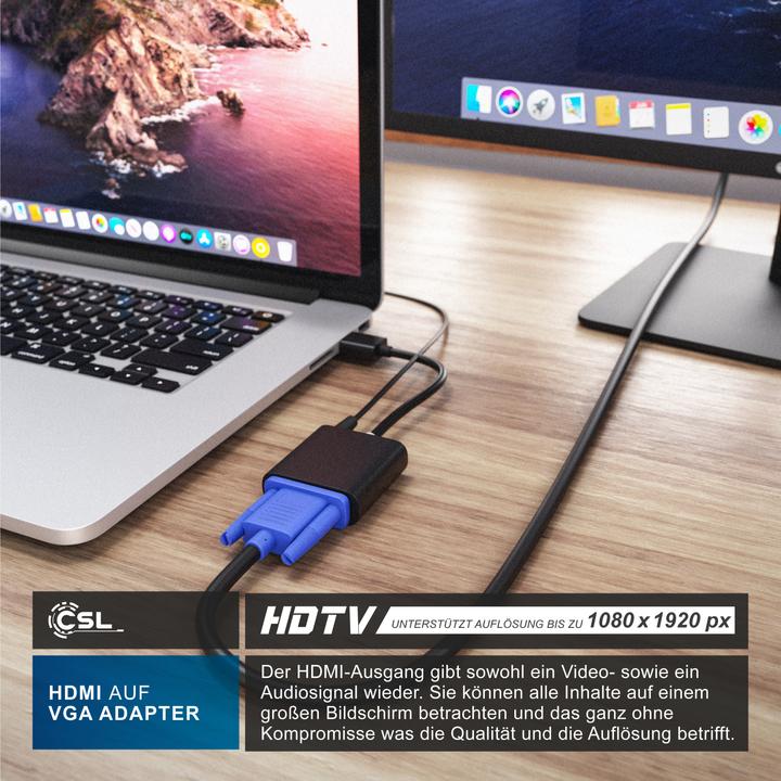 Produktbild CSL HDMI auf VGA, 3,5mm Klinke Audio- & Video-Adapter, 10 cm, Konverterkabel 1080p, digital zu analog (VGA, 20 cm)