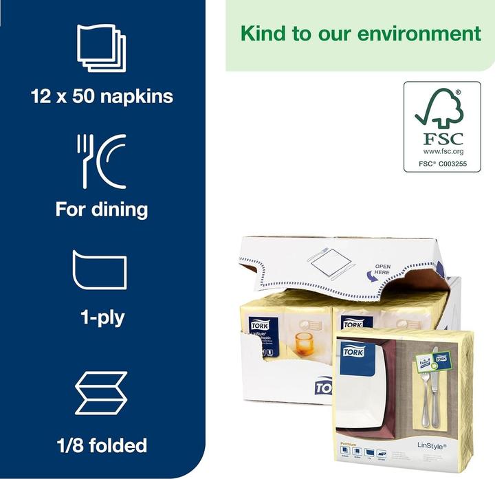 Actual product image Tork LinStyle 478147 Champagne Dinner Napkin 18Ply 40 x 39 cm 12 x 50 Napkins (50 pcs., 39 x 40 cm)