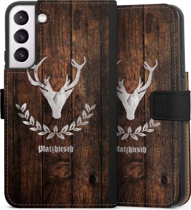 Produktbild DeinDesign Tasche für Samsung Galaxy S22+ Handy Flip Case Wallet Cover Handytasche Leder Hirsch Holz (Samsung Galaxy S22+)