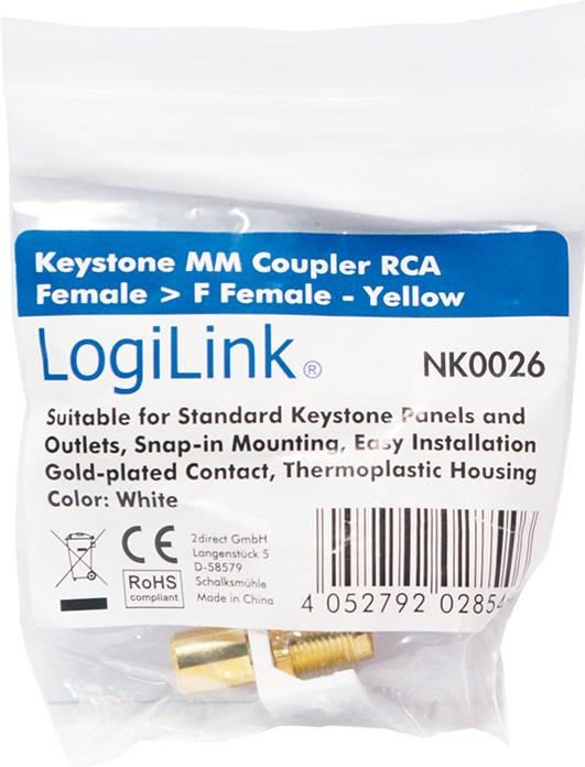 Produktbild LogiLink Keystone Verbinder Cinch Buchse F Buchse gelb