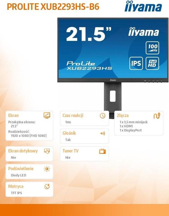 Image du produit iiyama ProLite XUB2293HS-B6 (1920 x 1080 pixels, 21.50")