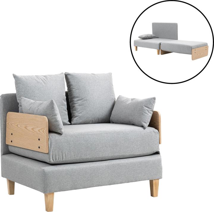 Produktbild En.Casa 1-Sitzer-Schlafsofa Seinlus 81x88x68 cm Hellgrau (1-Sitzer)
