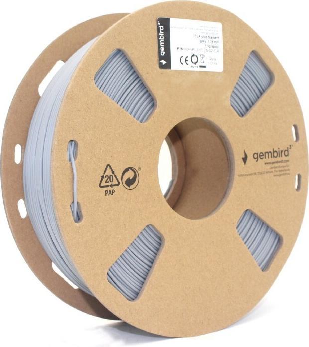 Actual product image Gembird 3DP-PLA+1.75-02-GR 3D Printing Material Polyactic Acid (PLA) Grey 1 kg (PLA, 1000 g)