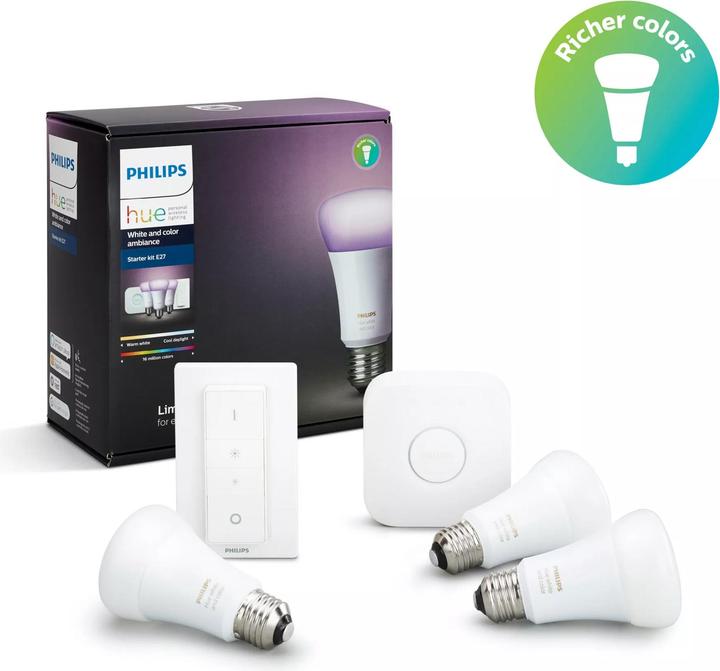 Produktbild Philips Hue White & Color Ambiance Starterset (E27, 10 W, 806 lm, 5 x, G)