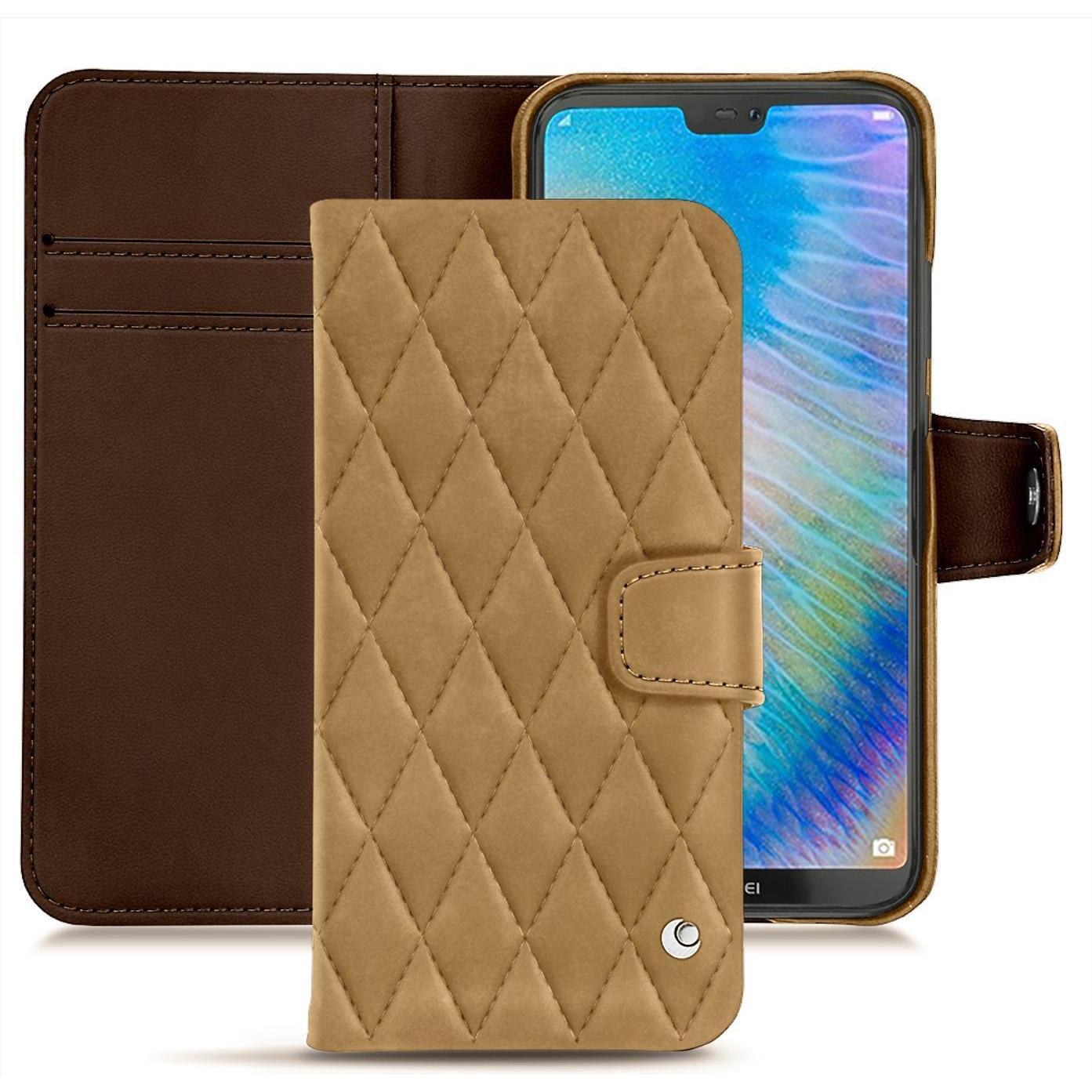 Noreve Lederschutzhülle Wallet (Huawei P20 Lite), Smartphone Hülle, Braun