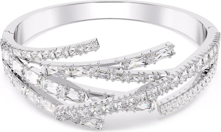Produktbild Swarovski Matrix Armreif Verschiedene Schliffe Weiss Rhodiniert (17 cm, Swarovski Metall)